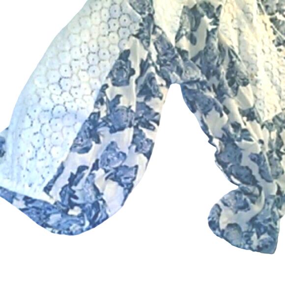 Free People Tunic Blouse Women's Sz SP Blue White Floral Bohemian Gypsy Relaxed - Picture 3 of 9